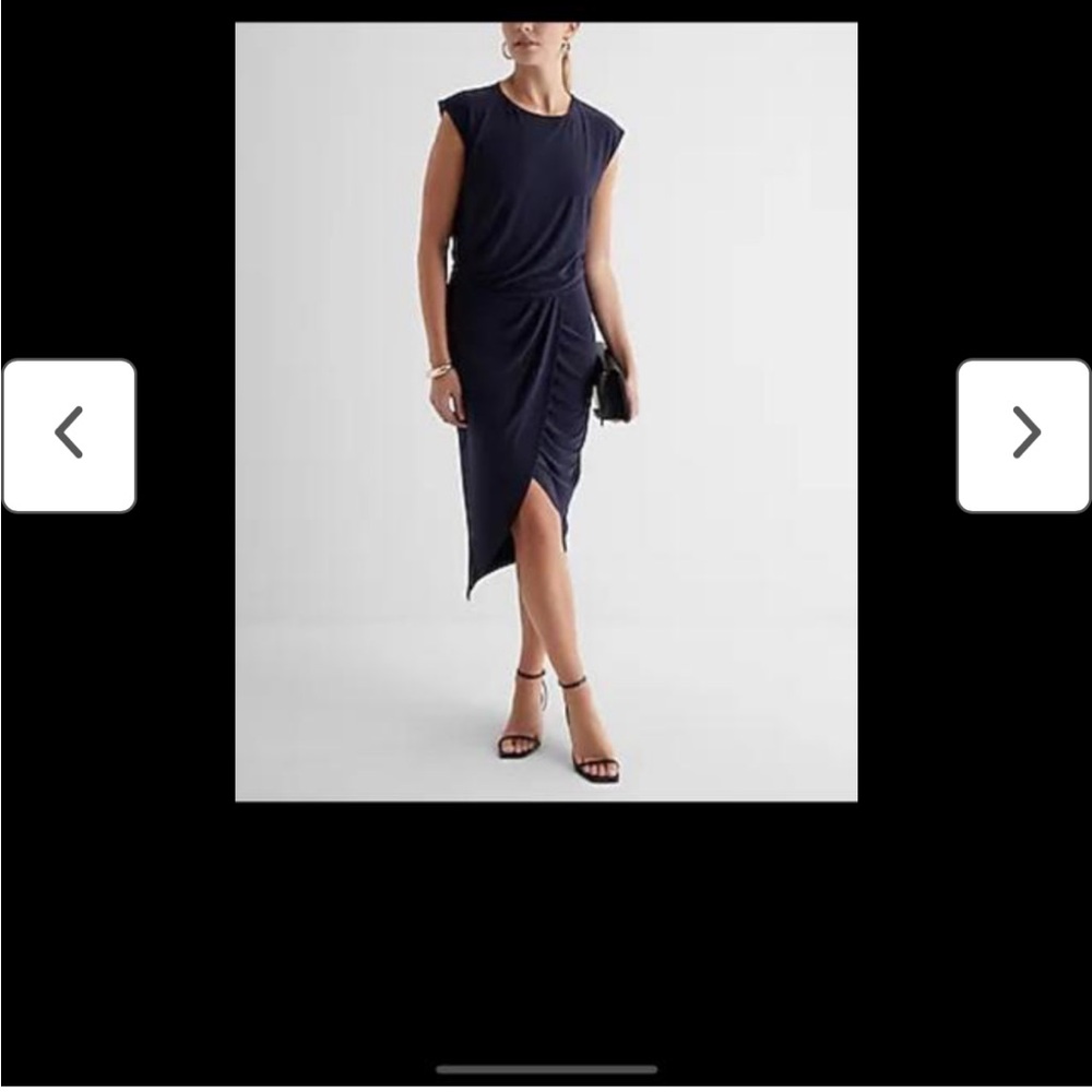 Express Black Asymmetrical Sheath Dress with Cap Sleeves